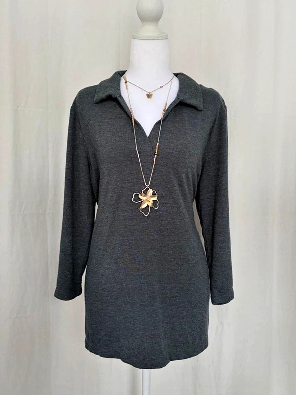 Matty M The Johnny Collar Polo Long Sleeve Tunic Gray